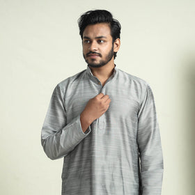 Buy Plain Dyed Slub Silk Men Long Kurta Online at iTokri.com