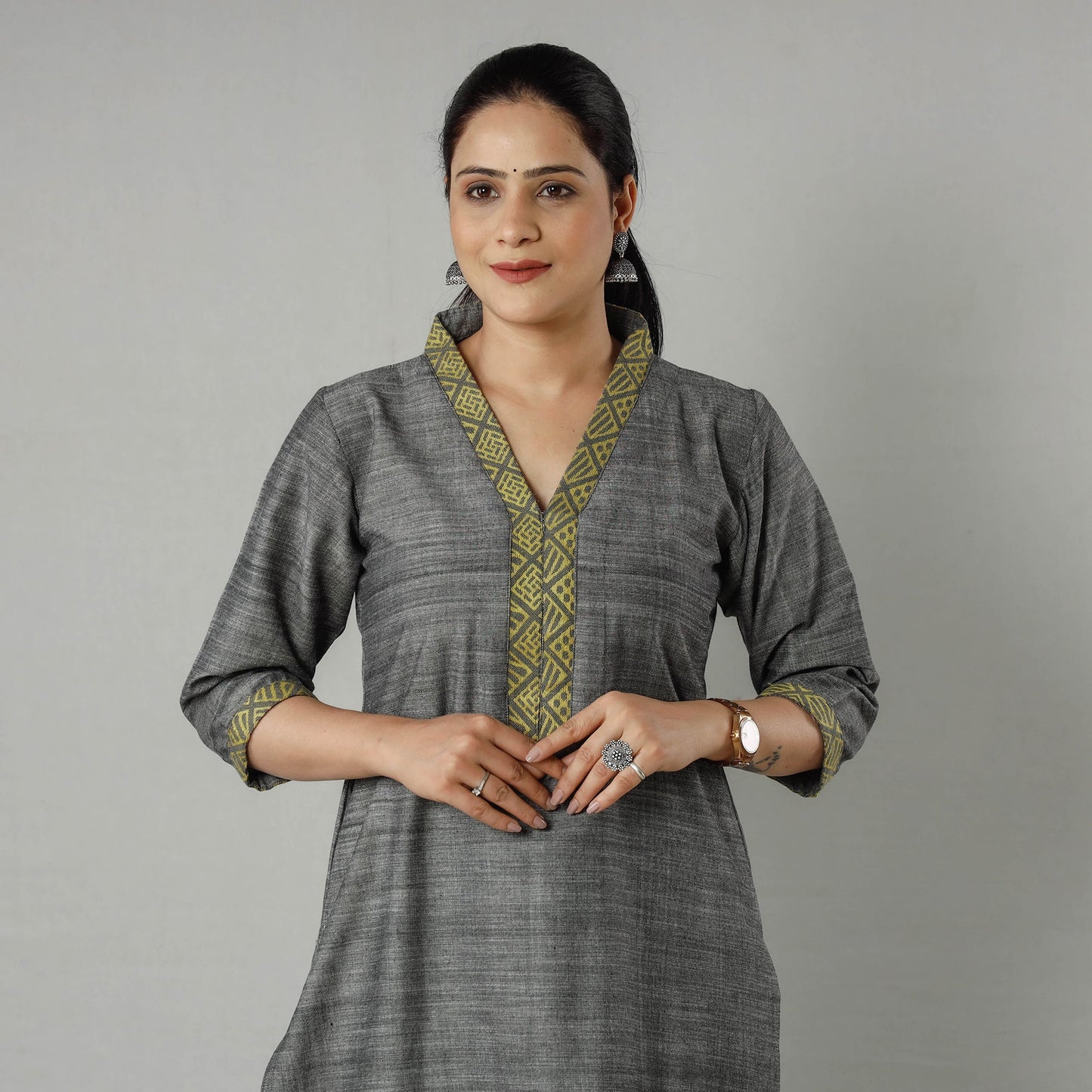  Plain Jhiri Handloom Cotton Long Kurta 