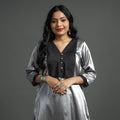Buy Fiery Rose Pink Plain Mashru Silk with Patchwork Floral Kurta l iTokri.com