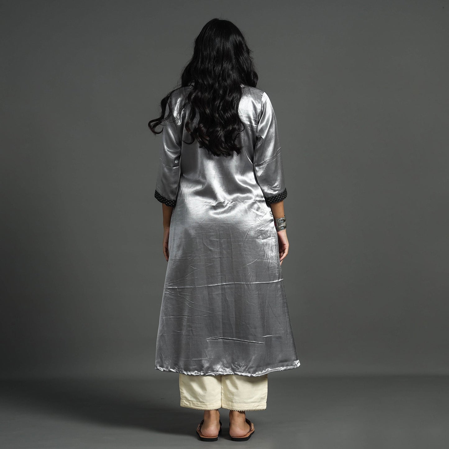 Buy Fiery Rose Pink Plain Mashru Silk with Patchwork Floral Kurta l iTokri.com