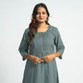  Grey Plain Running Stitch Cotton Pintuck Long Kurta