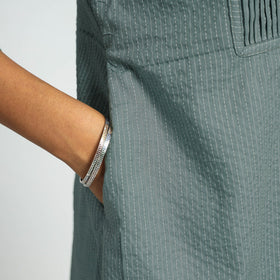  Grey Plain Running Stitch Cotton Pintuck Long Kurta