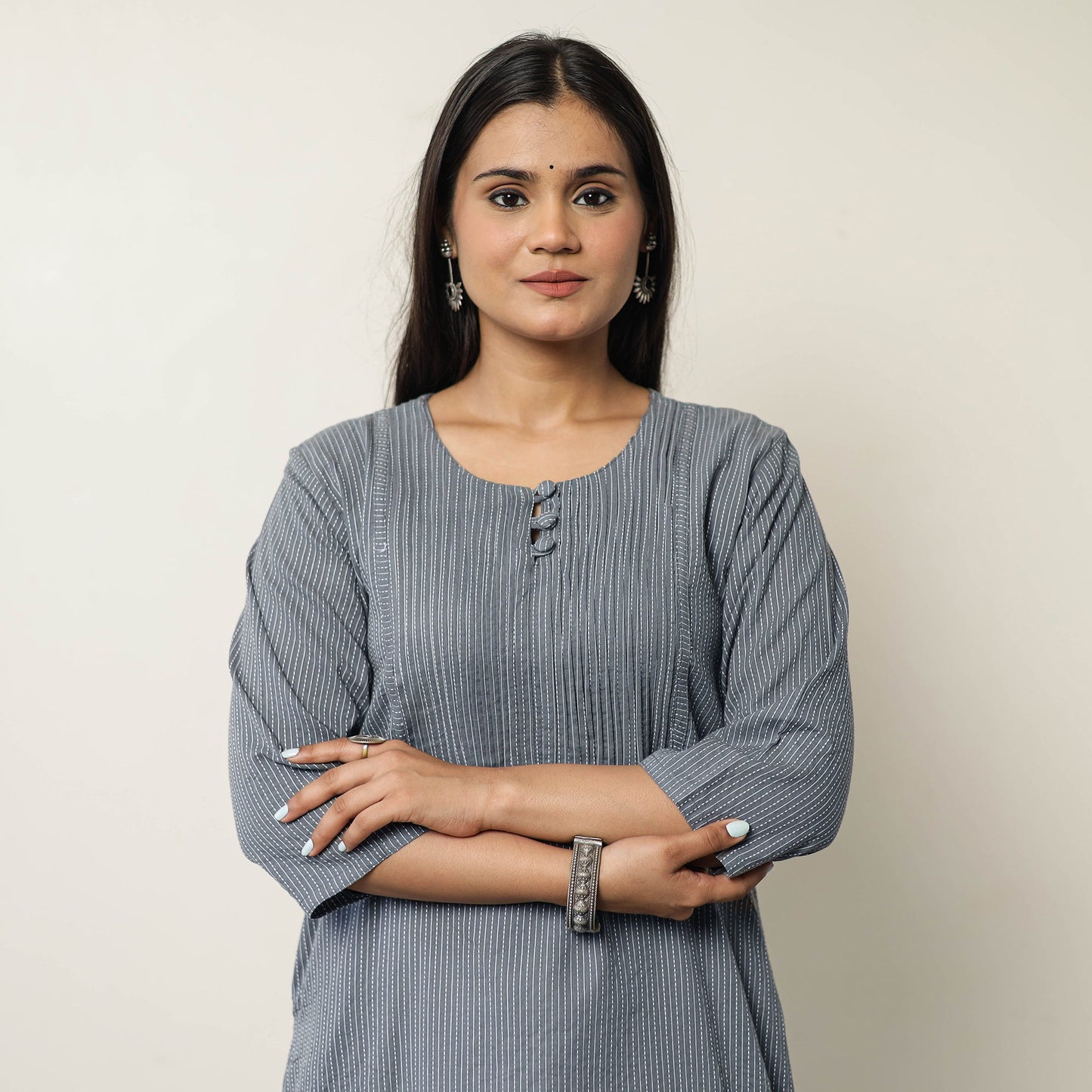  Plain Running Stitch Cotton Pintuck Long Kurta 41 Online at iTokri.com