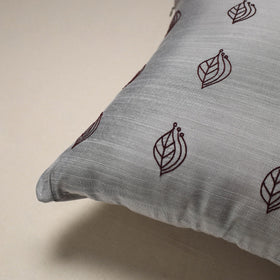 Grey - plain slub silk hand embroidered cushion cover 05