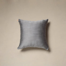 Grey - plain slub silk hand embroidered cushion cover 05