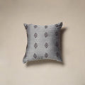 Grey - plain slub silk hand embroidered cushion cover 05