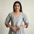 Plain Slub Silk Long A-Line Kurta with Ikat Patchwork 18 