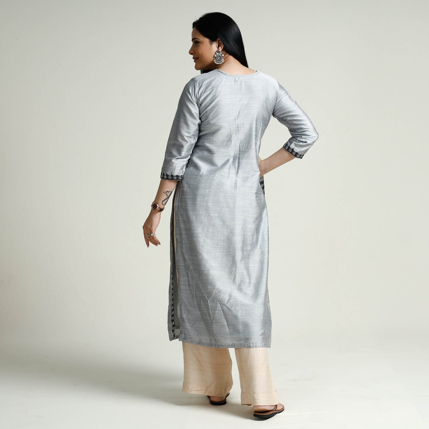  Plain Silk Pintuck Long Kurta for Women