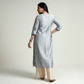  Plain Silk Pintuck Long Kurta for Women