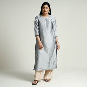  Plain Silk Pintuck Long Kurta for Women