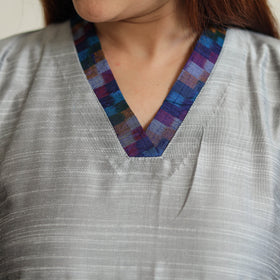  Plain Solid Slub Silk Long A-Line Kurta for Women