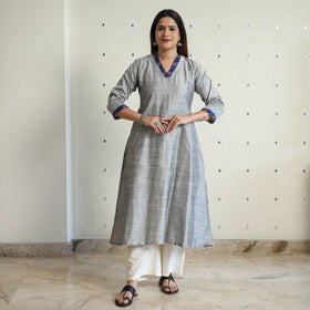  Plain Solid Slub Silk Long A-Line Kurta for Women