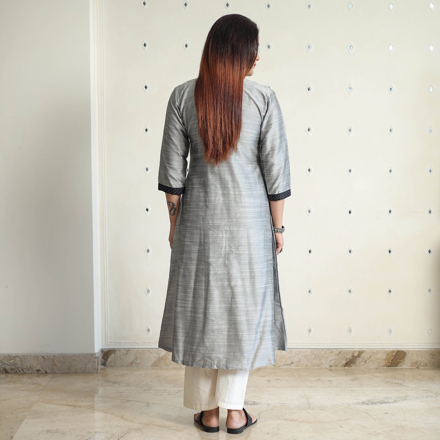  Plain Solid Slub Silk Mashru Patchwork Kurta 21 