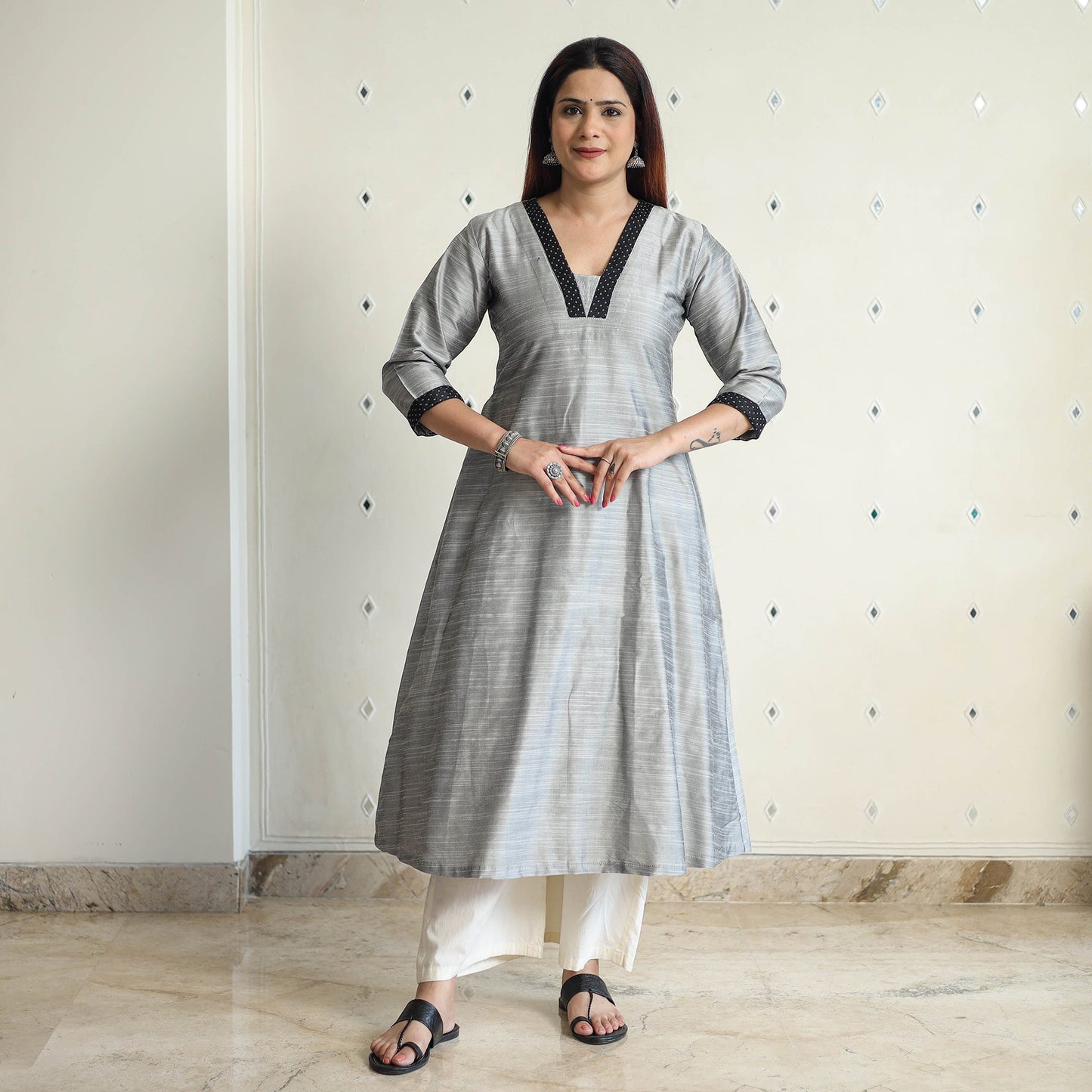  Plain Solid Slub Silk Mashru Patchwork Kurta 21 