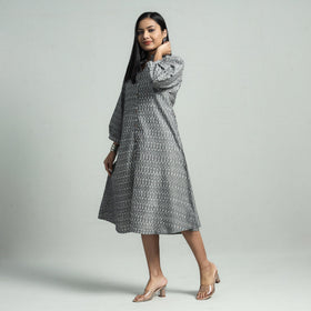 Grey - pochampally double ikat cotton flared dress