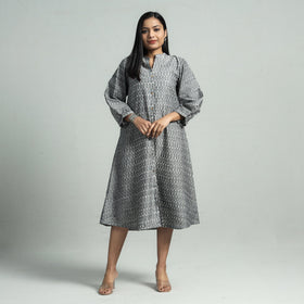 Grey - pochampally double ikat cotton flared dress