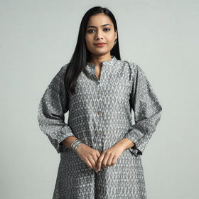 Grey - pochampally double ikat cotton flared dress