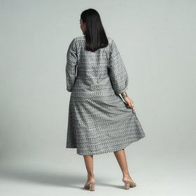 Grey - pochampally double ikat cotton flared dress