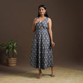 Grey Pochampally Ikat Cotton Flared Dress for Women