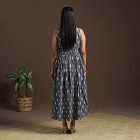 Grey Pochampally Ikat Cotton Flared Dress for Women