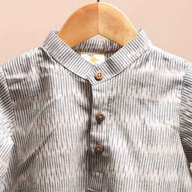 Grey - pochampally ikat cotton kids kurta (6-12 months) 03