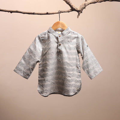 Grey - pochampally ikat cotton kids kurta (6-12 months) 03