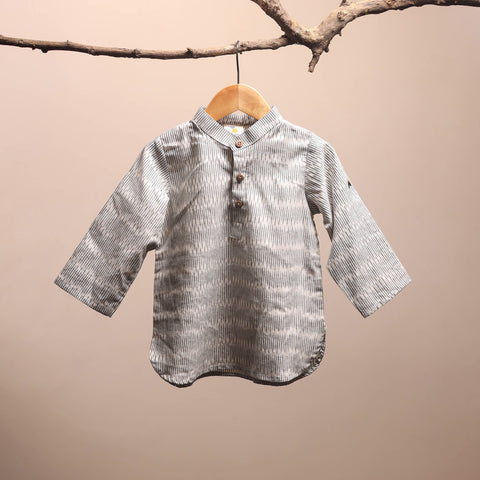 Grey - pochampally ikat cotton kids kurta (6-12 months) 03