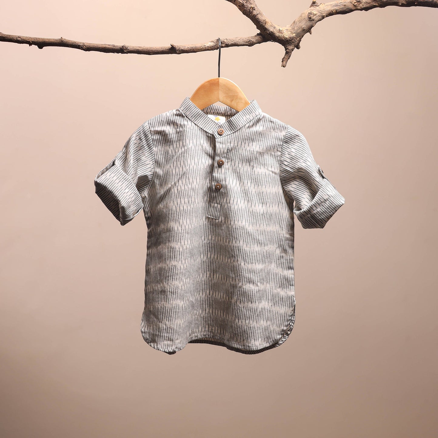 Grey - pochampally ikat cotton kids kurta (6-12 months) 03