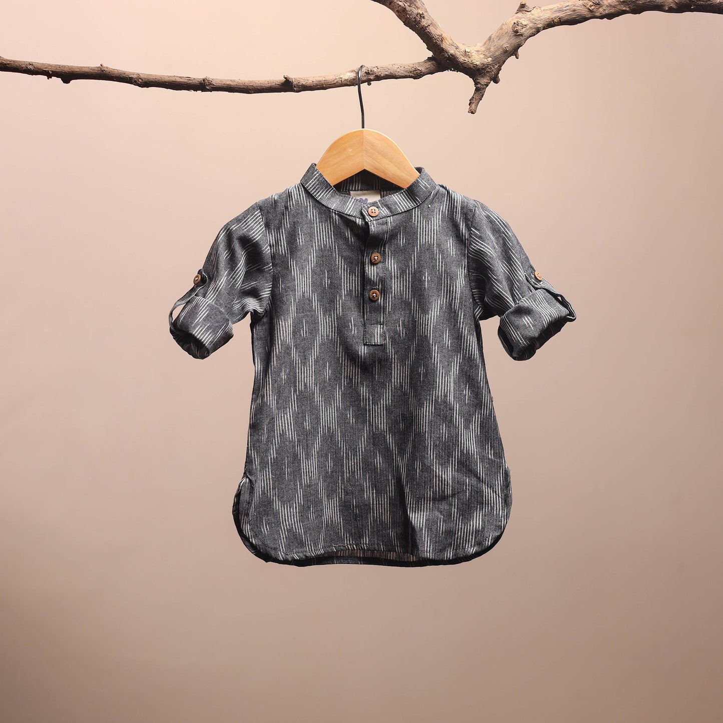 Grey - pochampally ikat cotton kids kurta (6-12 months) 07