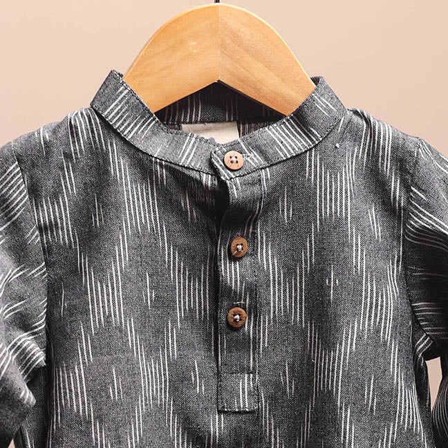 Grey - pochampally ikat cotton kids kurta (6-12 months) 07