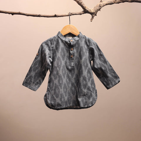Grey - pochampally ikat cotton kids kurta (6-12 months) 07