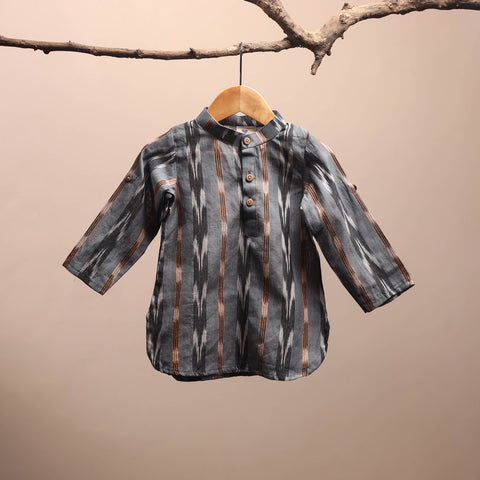 Grey - pochampally ikat cotton kids kurta (6-12 months) 23