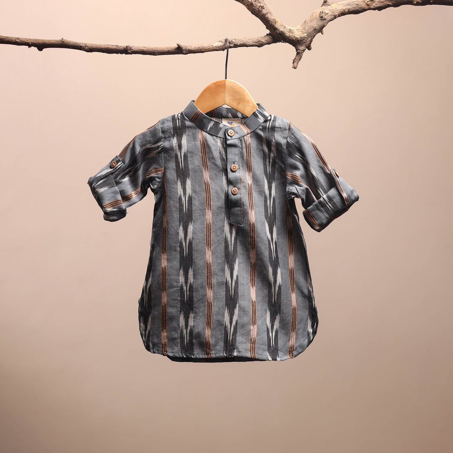 Grey - pochampally ikat cotton kids kurta (6-12 months) 23