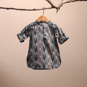 Grey - pochampally ikat cotton kids kurta (6-12 months) 23