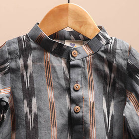 Grey - pochampally ikat cotton kids kurta (6-12 months) 23