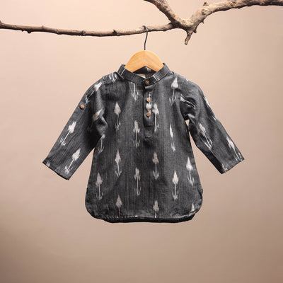 Grey - pochampally ikat cotton kids kurta (6-12 months) 36