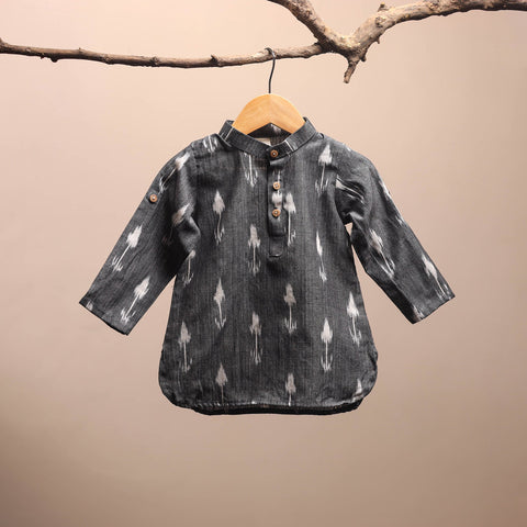 Grey - pochampally ikat cotton kids kurta (6-12 months) 36