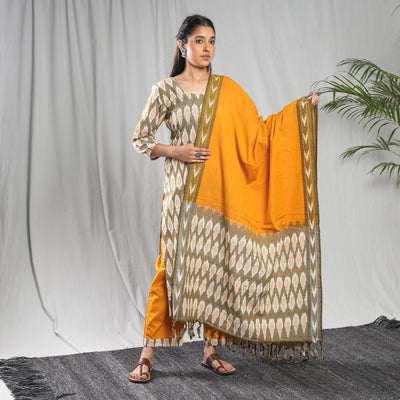 Pochampally ikat cotton kurta with palazzo & dupatta set