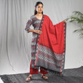 Buy Pochampally Ikat Weave Cotton Kurta with Palazzo & Dupatta Set Online l iTokri.com