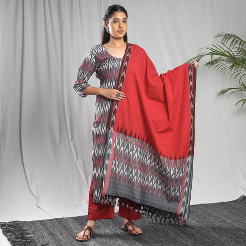 Buy Pochampally Ikat Weave Cotton Kurta with Palazzo & Dupatta Set Online l iTokri.com