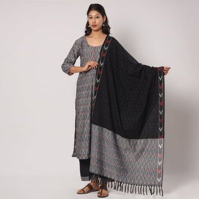  Pochampally Ikat Weave Cotton Kurta with Palazzo & Dupatta Set 