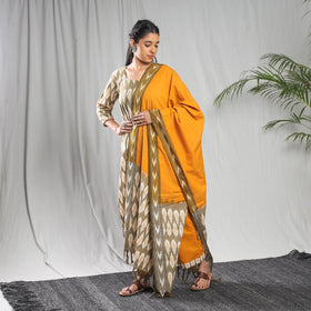 Pochampally ikat cotton kurta with palazzo & dupatta set