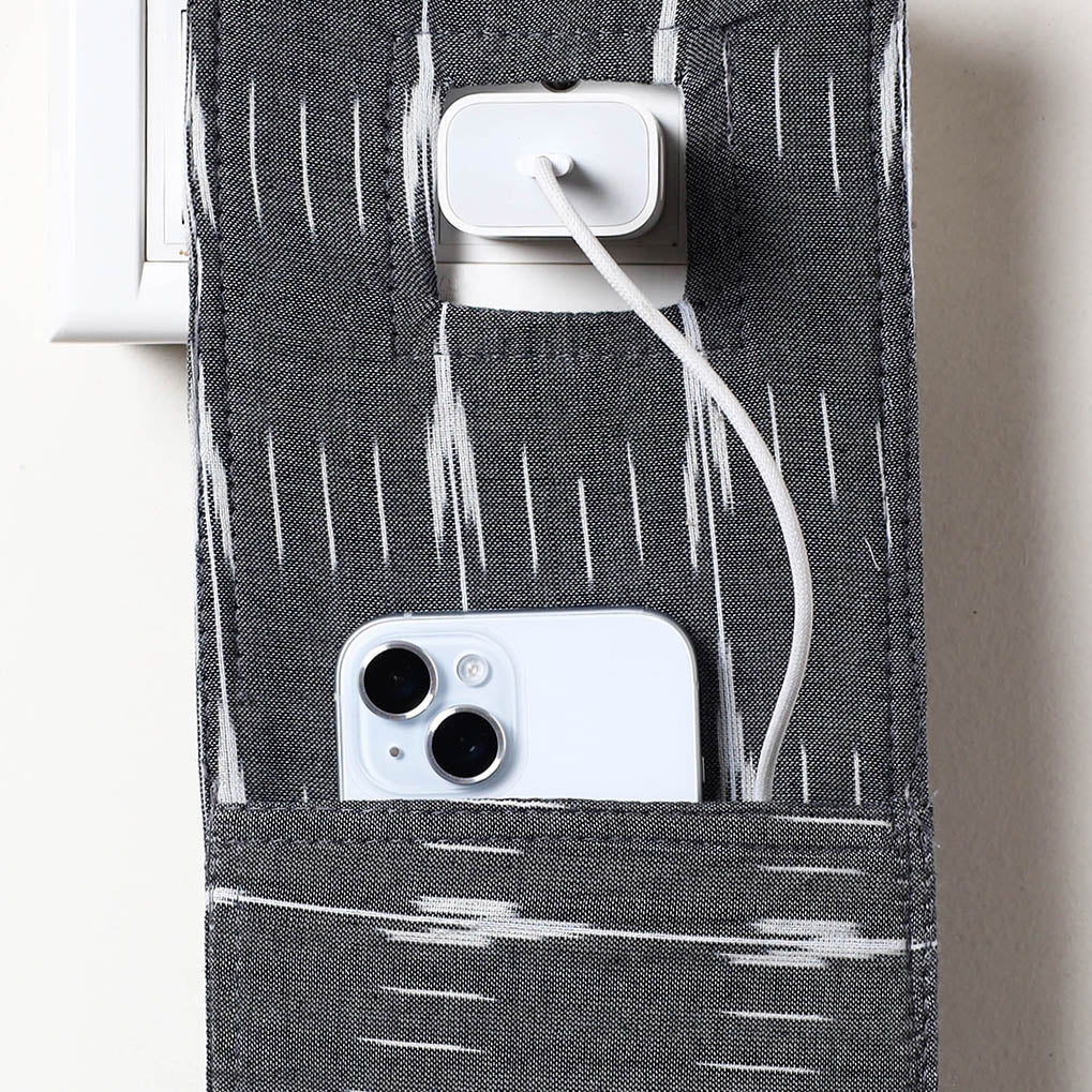 Grey Pochampally Ikat Cotton Mobile Charging Holder 
