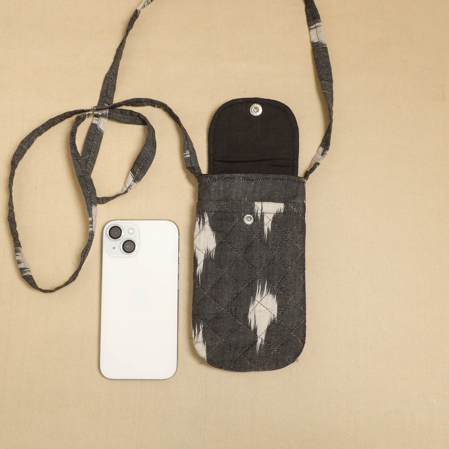 Grey Pochampally Ikat Cotton Sling Mobile Pouch