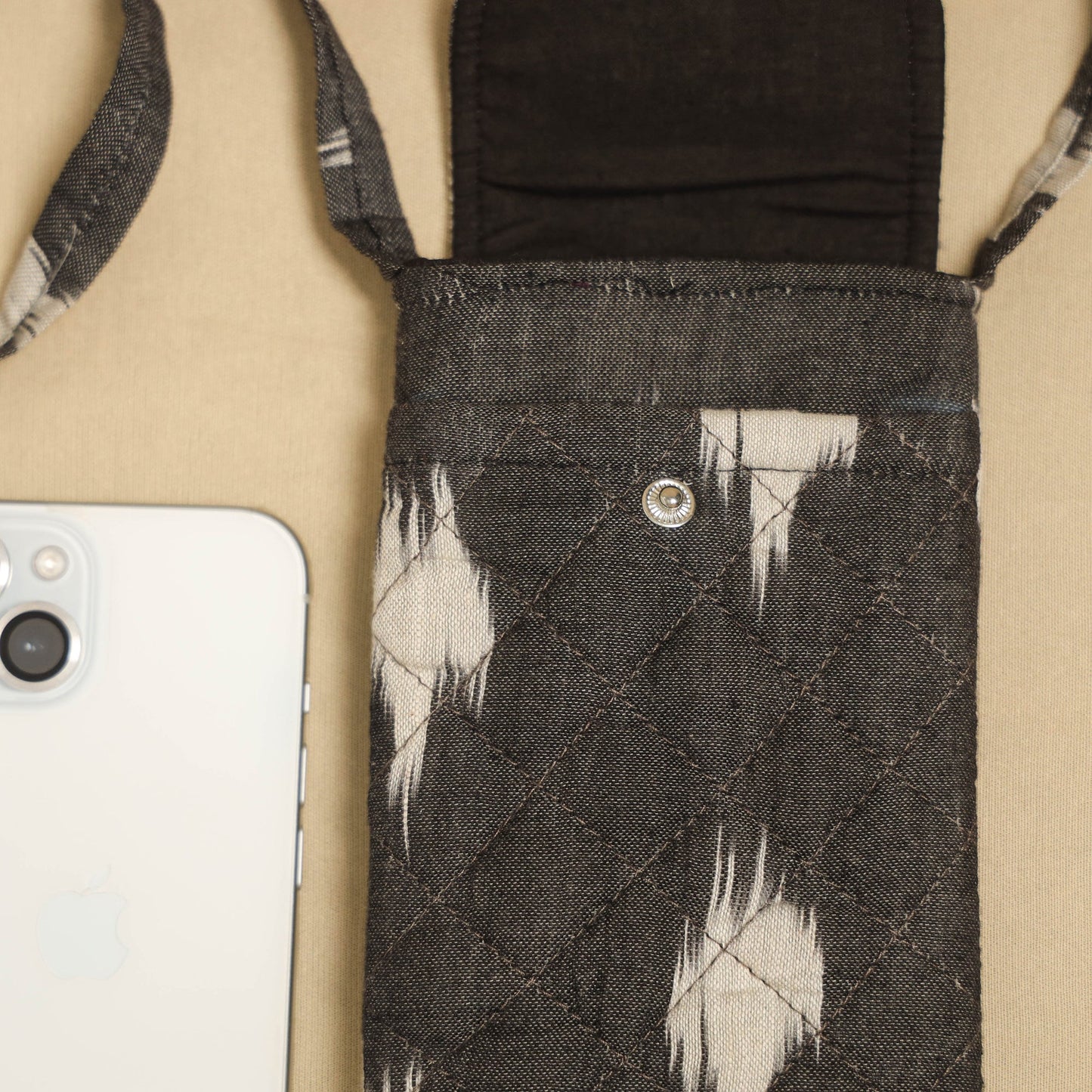 Grey Pochampally Ikat Cotton Sling Mobile Pouch
