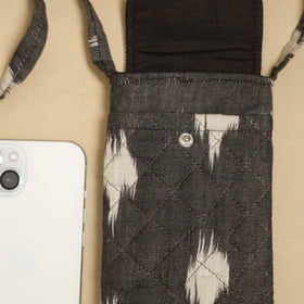 Grey Pochampally Ikat Cotton Sling Mobile Pouch