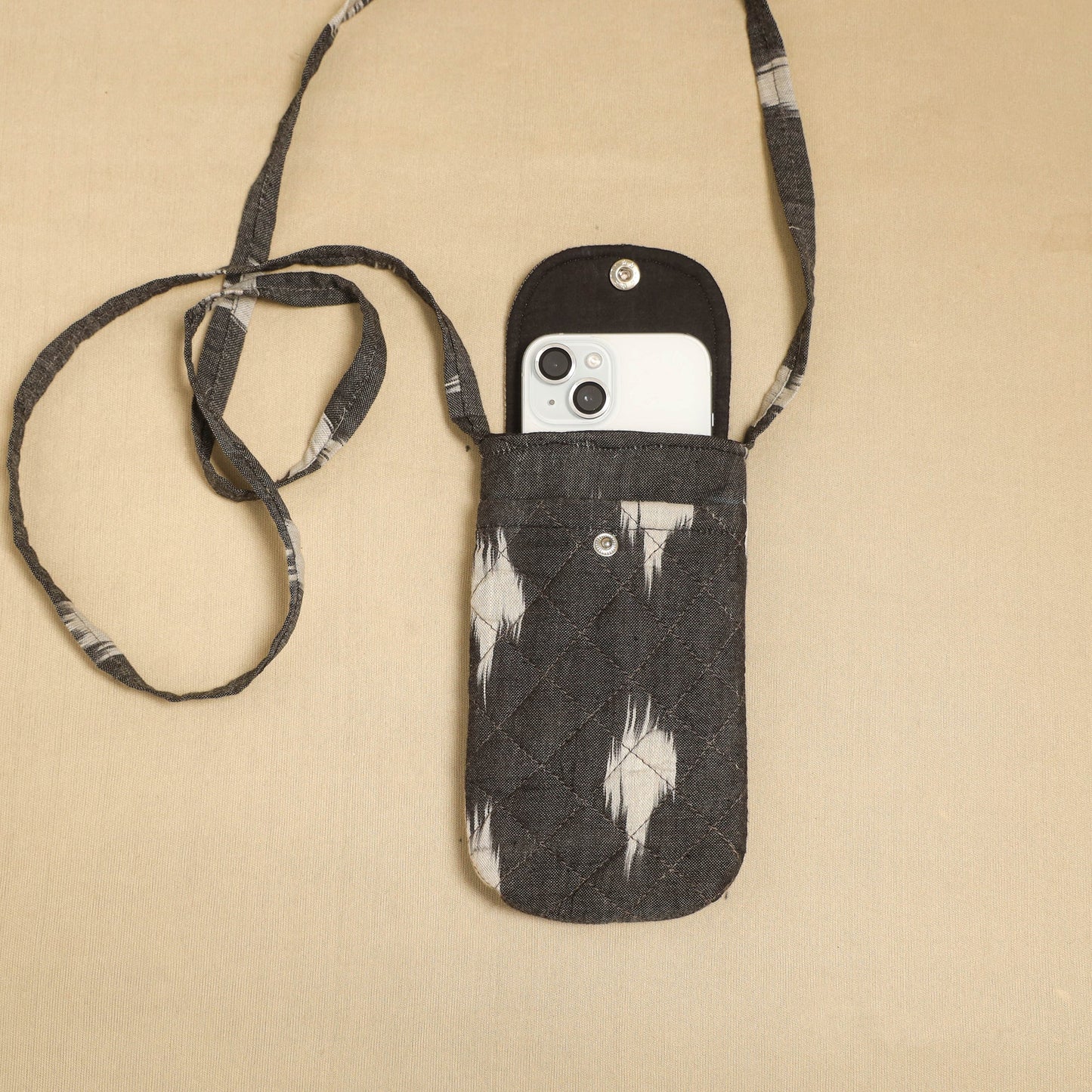 Grey Pochampally Ikat Cotton Sling Mobile Pouch