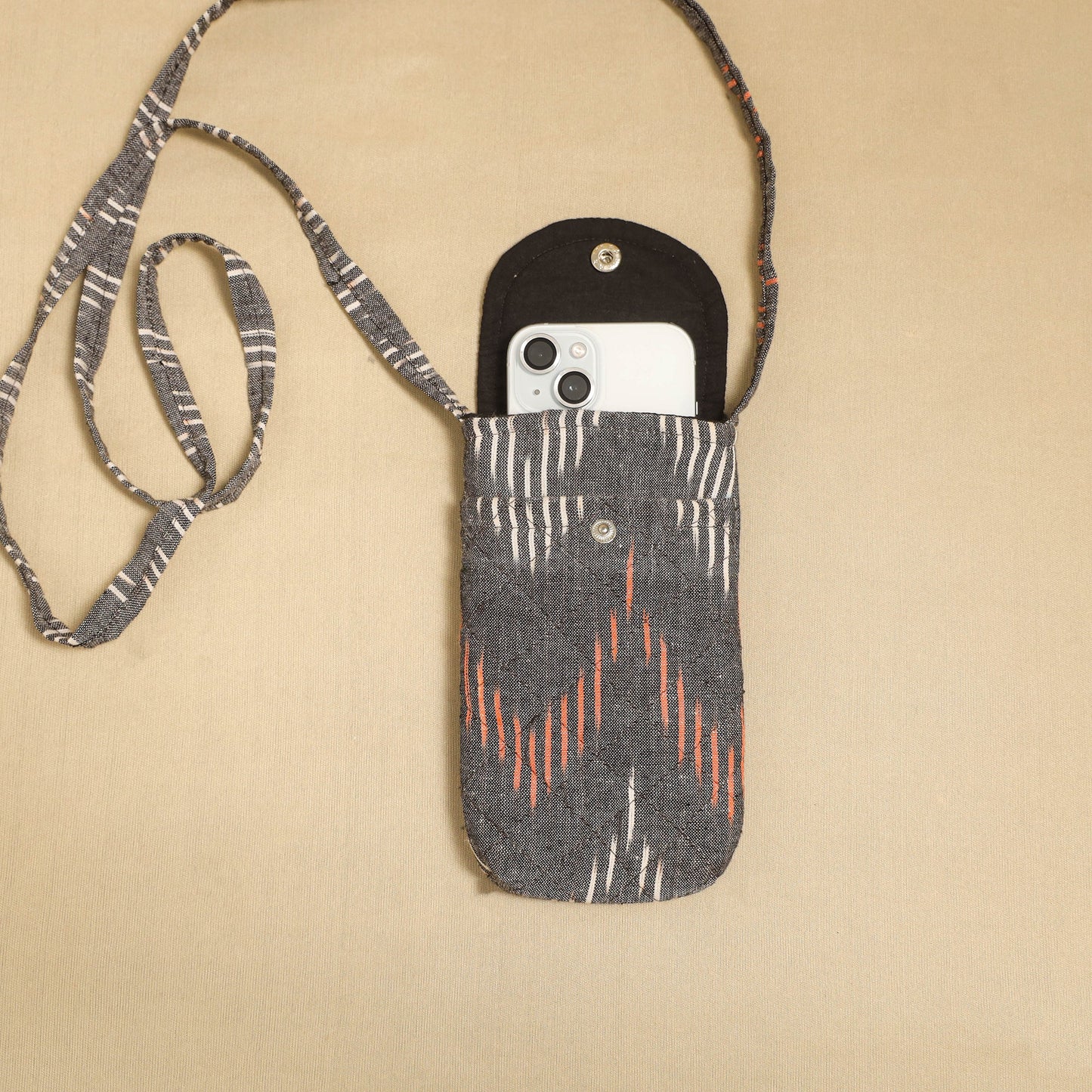 Grey Pochampally Ikat Cotton Sling Mobile Pouch
