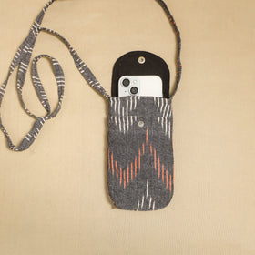 Grey Pochampally Ikat Cotton Sling Mobile Pouch