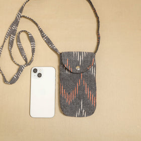Grey Pochampally Ikat Cotton Sling Mobile Pouch